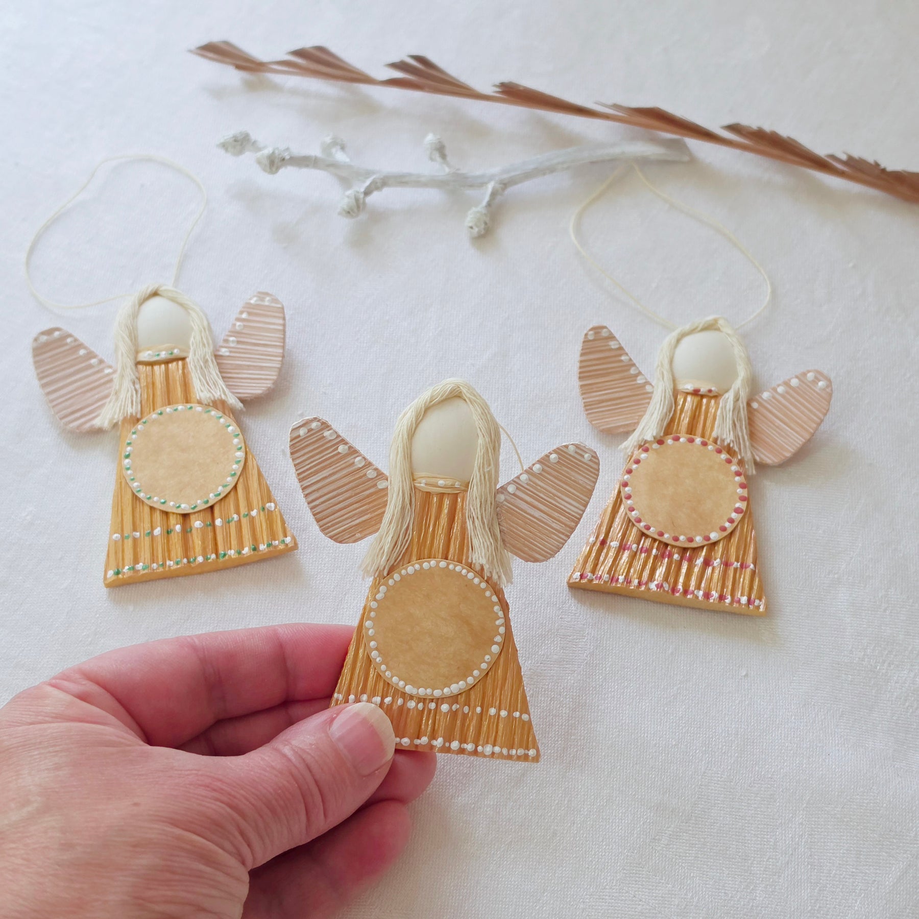 Hello - Palm Angel Christmas Ornament, Set of three