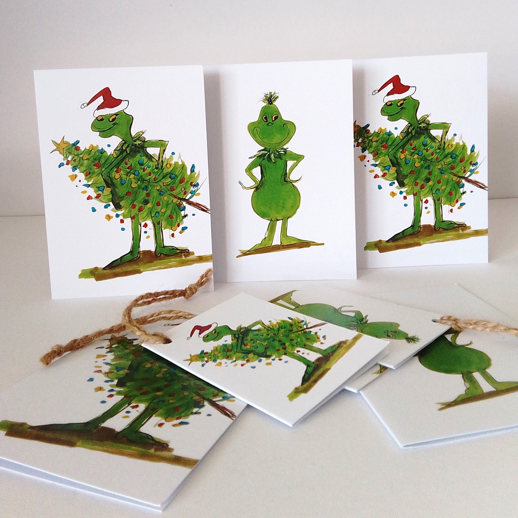 Grinch Christmas cards and tags