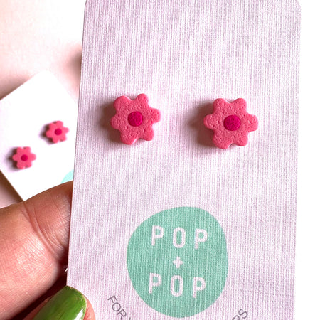 Earrings Flower Studs pink 2 tone 11mm