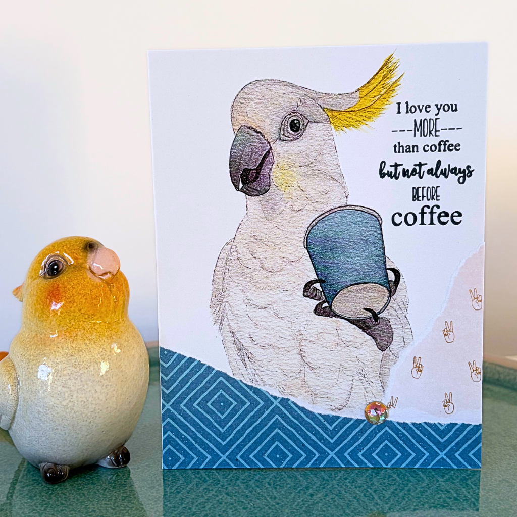 Carl the caffeinated cockatoo card