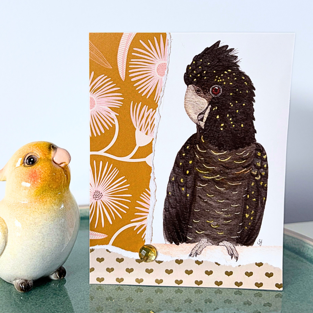 Black cockatoo greeting card