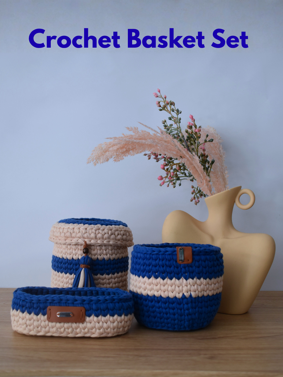 Luxury Handmade Crochet Basket Collection | 3-Piece Storage Set