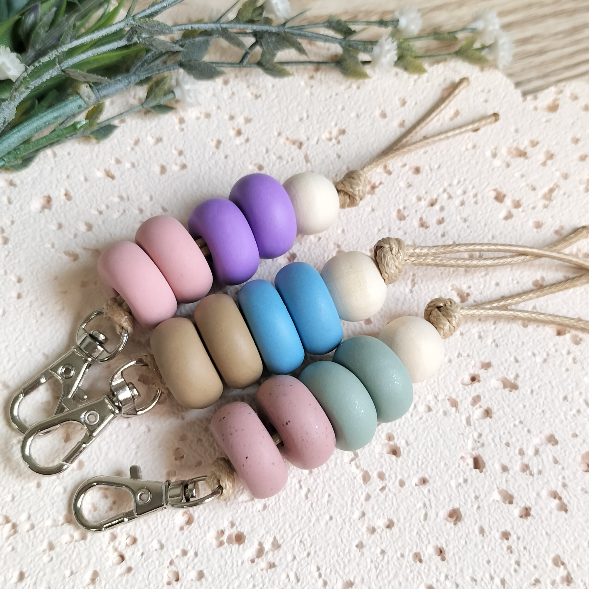 Hand Rolled Beaded Polymer Clay Keyring - Assorted Colours