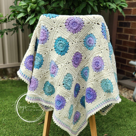 Crochet Granny Square Teal/Mauve Throw