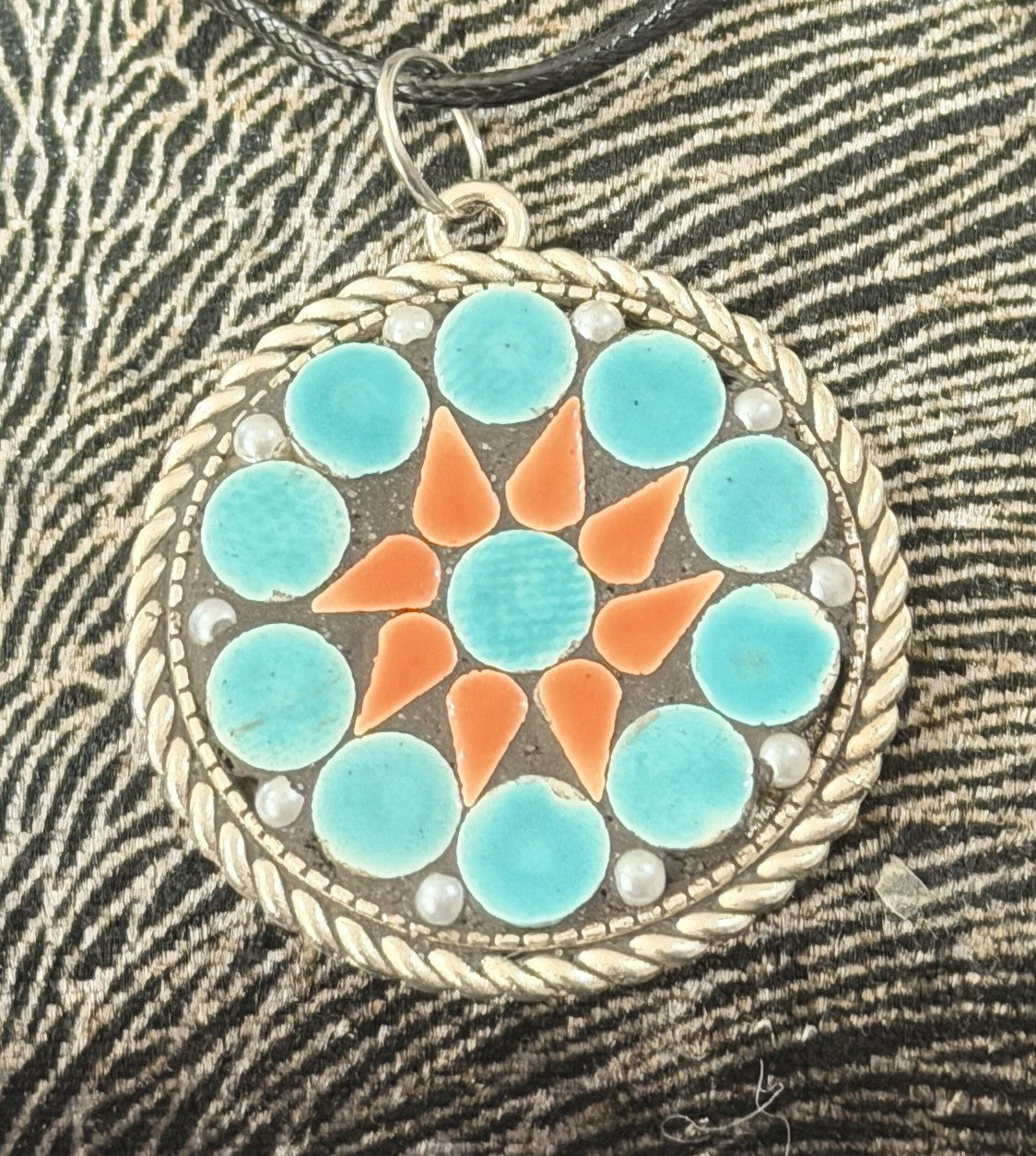 Mosaic Round Silver Pendant