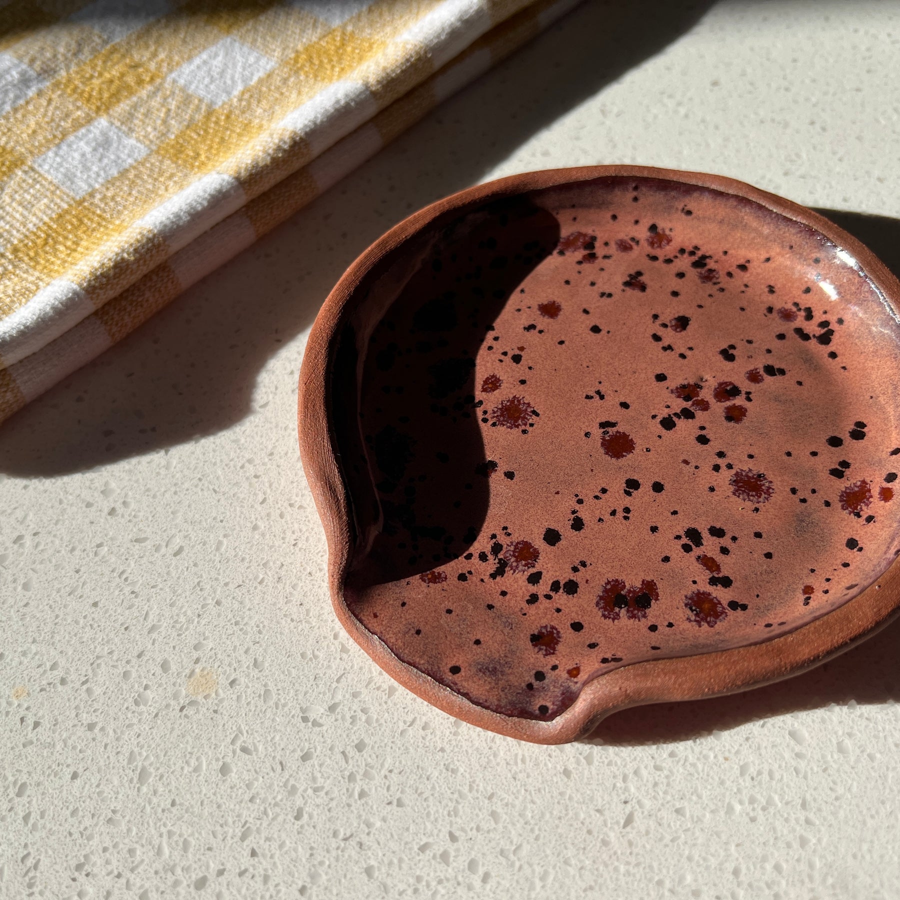 Handmade Ceramic Spoon Rest – Dusty Plum Collection, Speckled Stoneware, Artisan Pottery