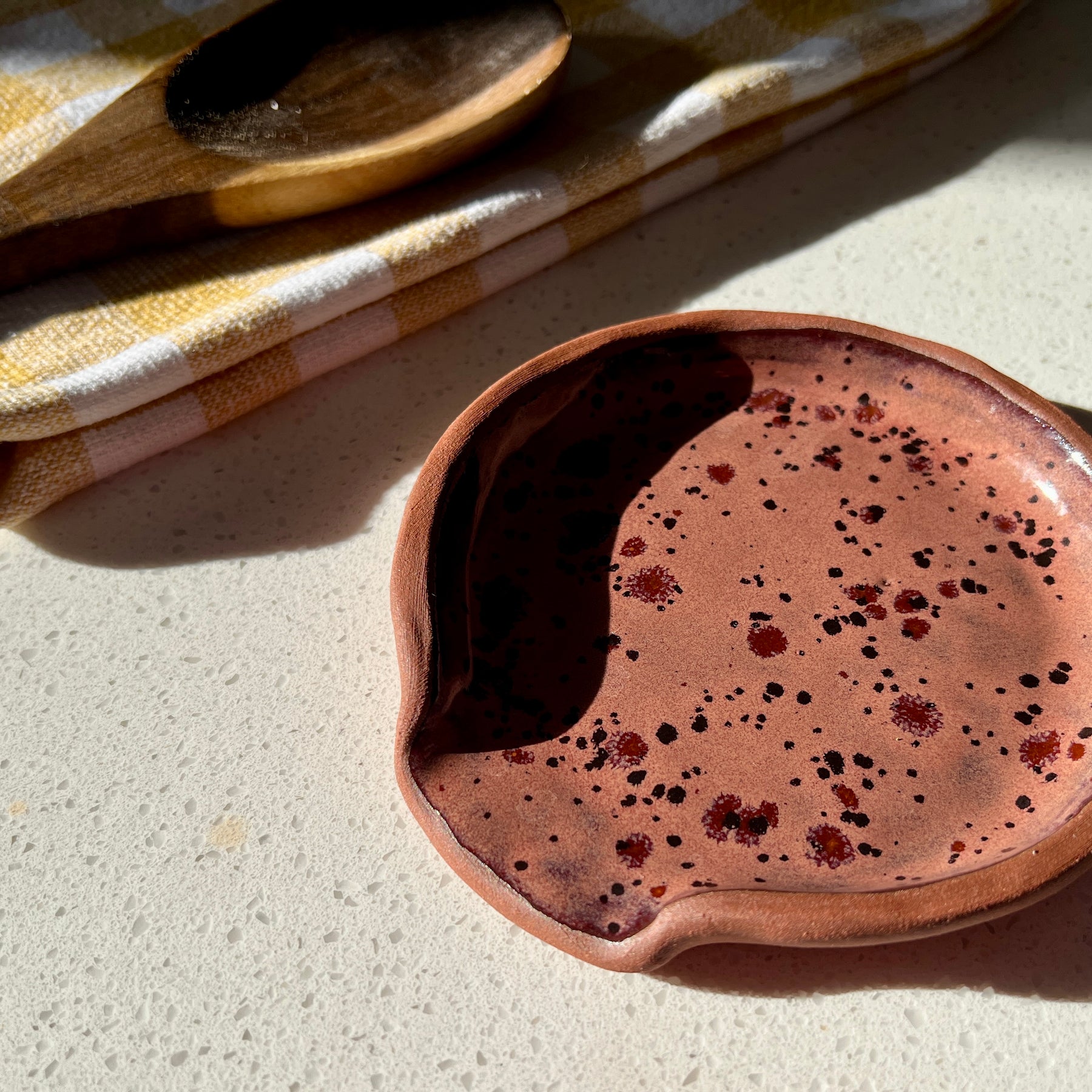 Handmade Ceramic Spoon Rest – Dusty Plum Collection, Speckled Stoneware, Artisan Pottery