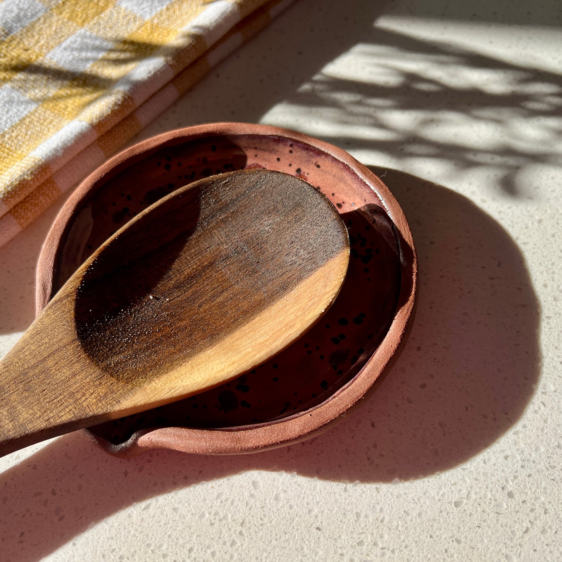 Handmade Ceramic Spoon Rest – Dusty Plum Collection, Speckled Stoneware, Artisan Pottery