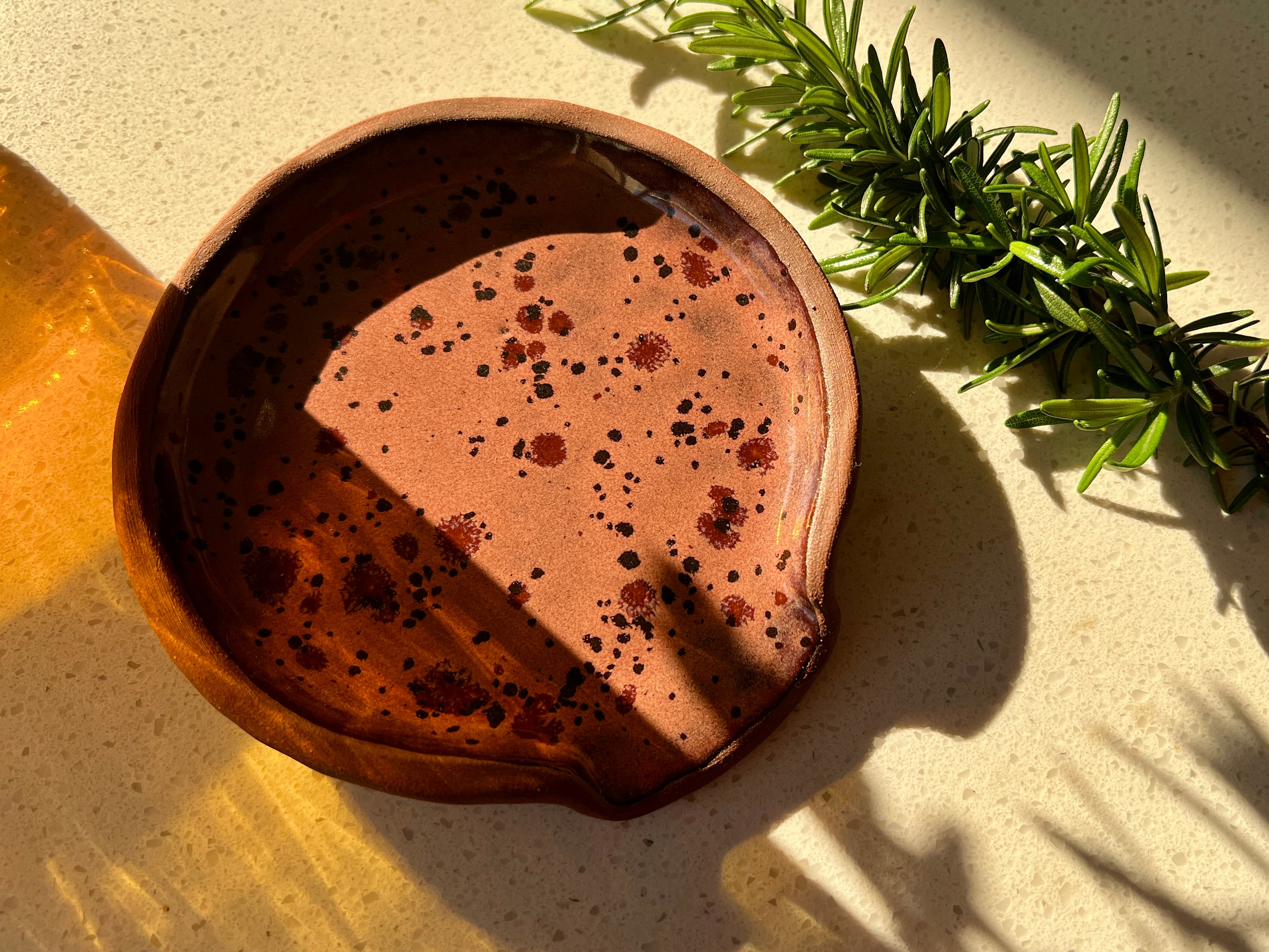 Handmade Ceramic Spoon Rest – Dusty Plum Collection, Speckled Stoneware, Artisan Pottery