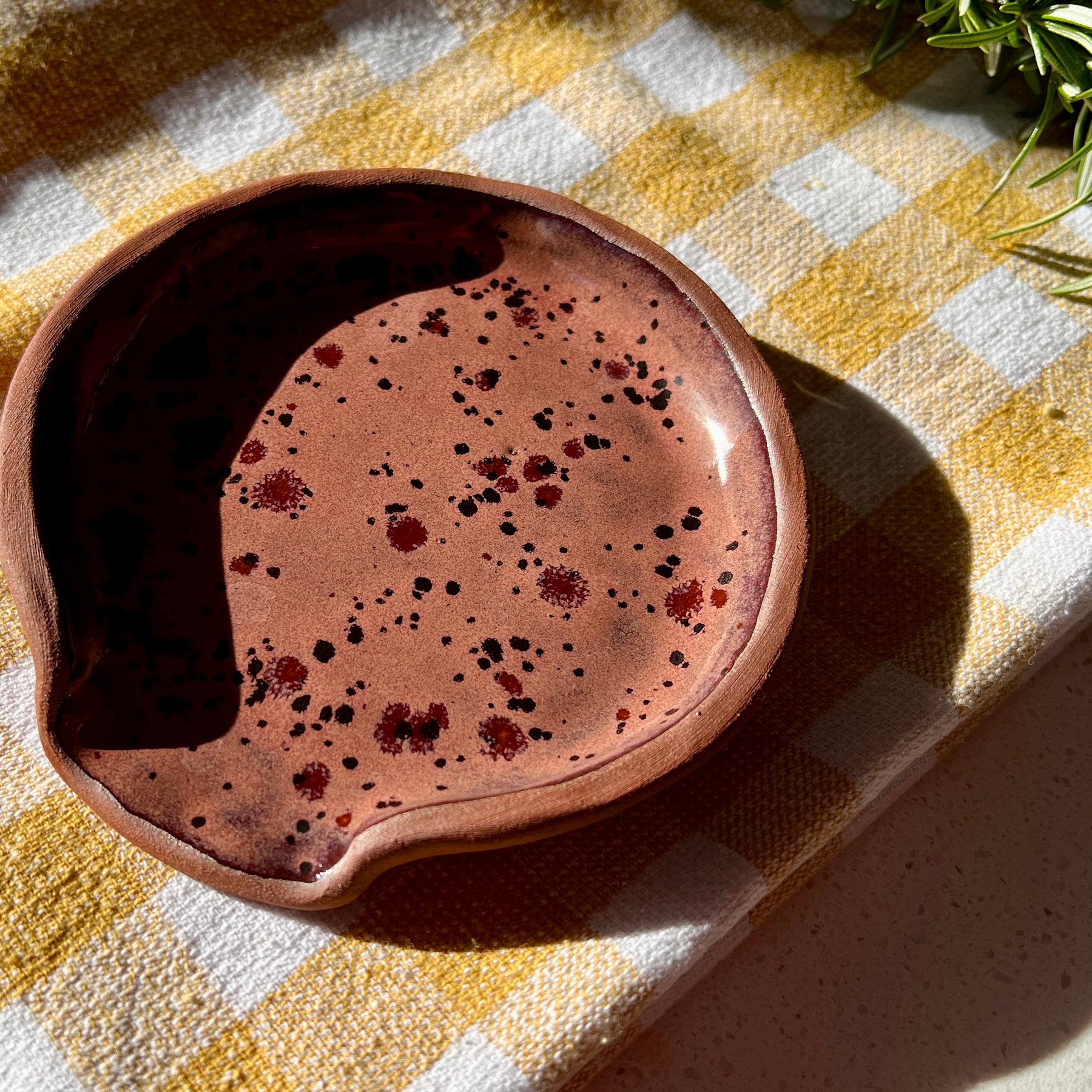 Handmade Ceramic Spoon Rest – Dusty Plum Collection, Speckled Stoneware, Artisan Pottery