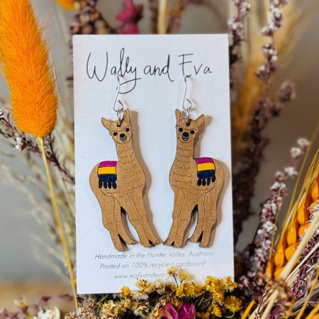 Alpaca Hand Painted Wood Sterling Silver Earrings