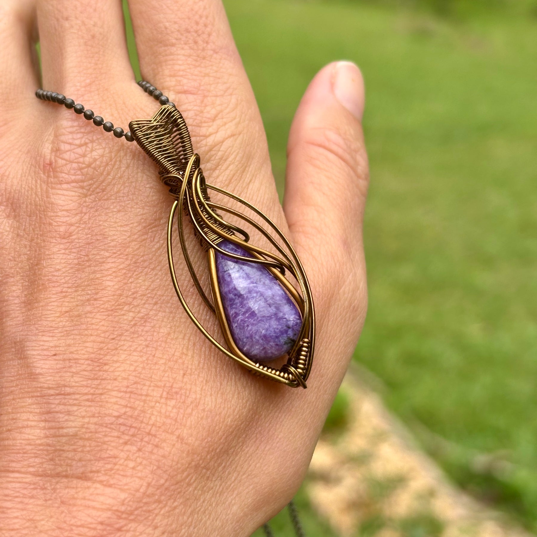 Purple Charoite Crystal pendant simple copper necklace