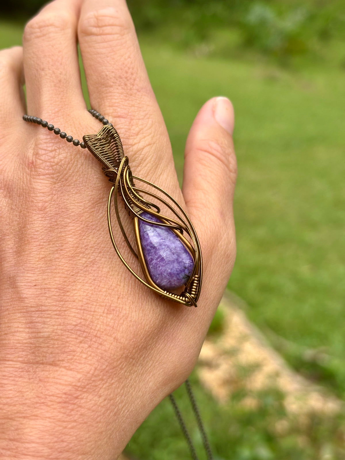 Purple Charoite Crystal pendant simple copper necklace