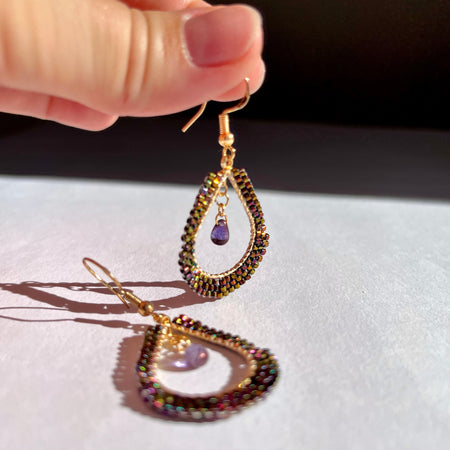 CHAMELEON SECRET | dangle beaded earrings | brown, purple, sparkle