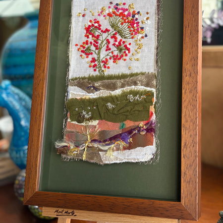 Blooms in Thread, framed mixed media