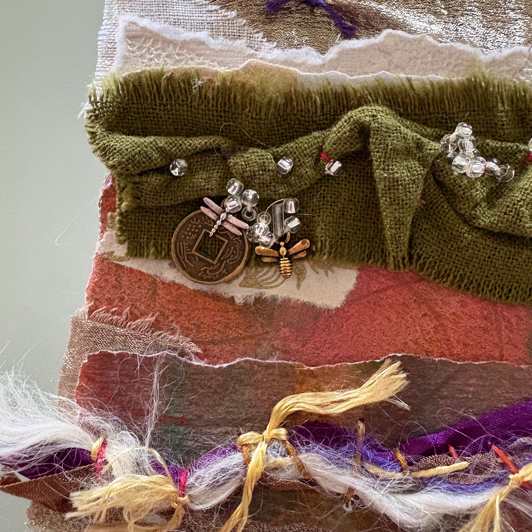 Blooms in Thread, framed mixed media