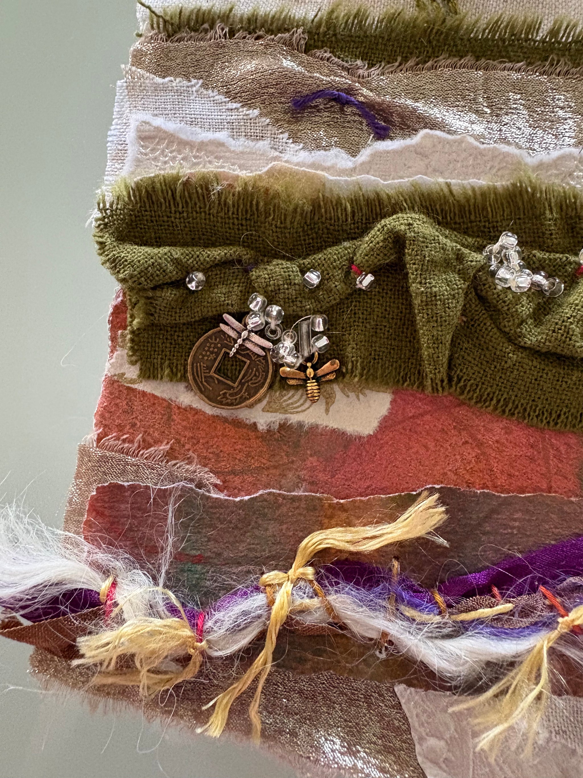 Blooms in Thread, framed mixed media