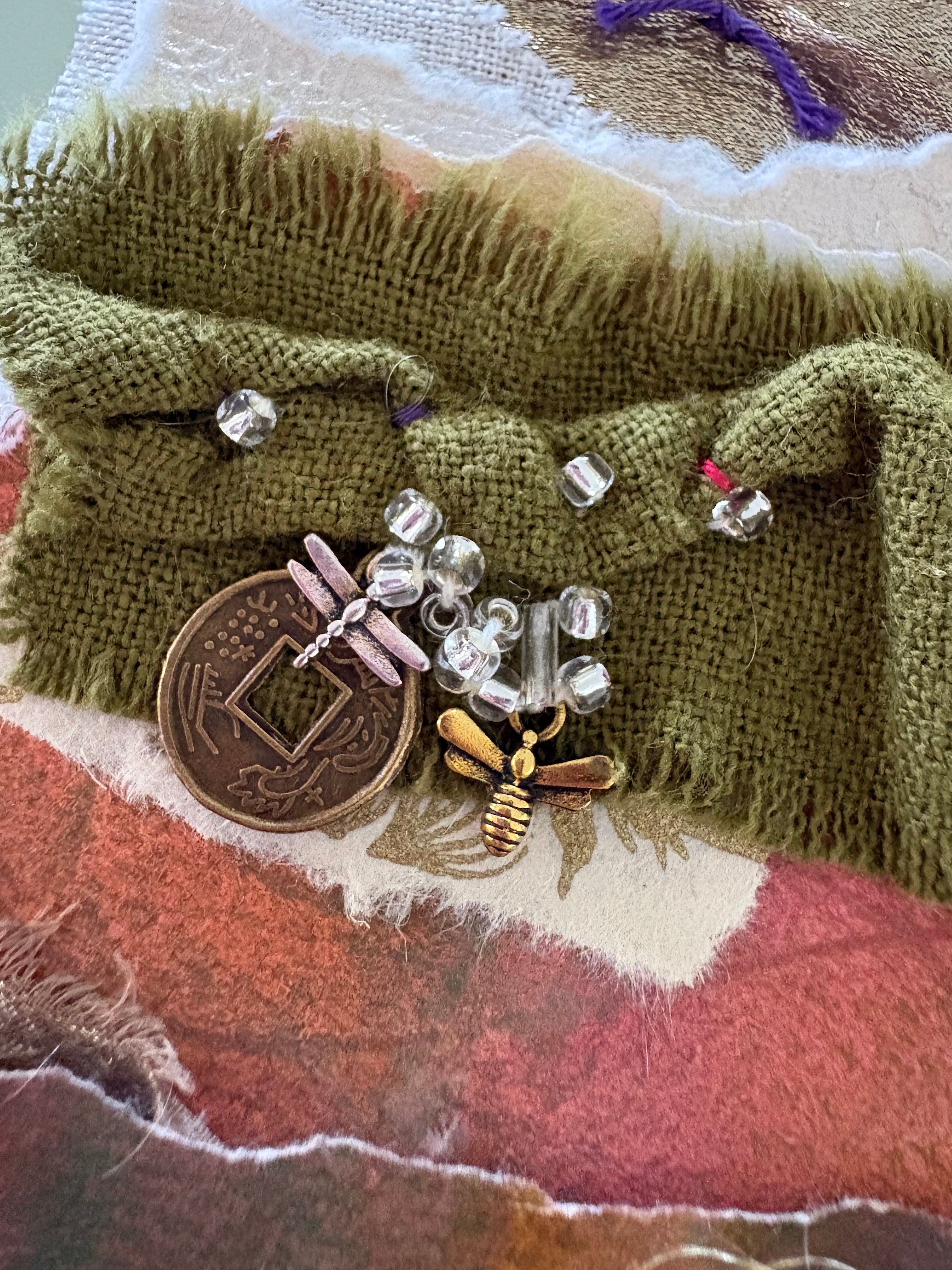 Blooms in Thread, framed mixed media