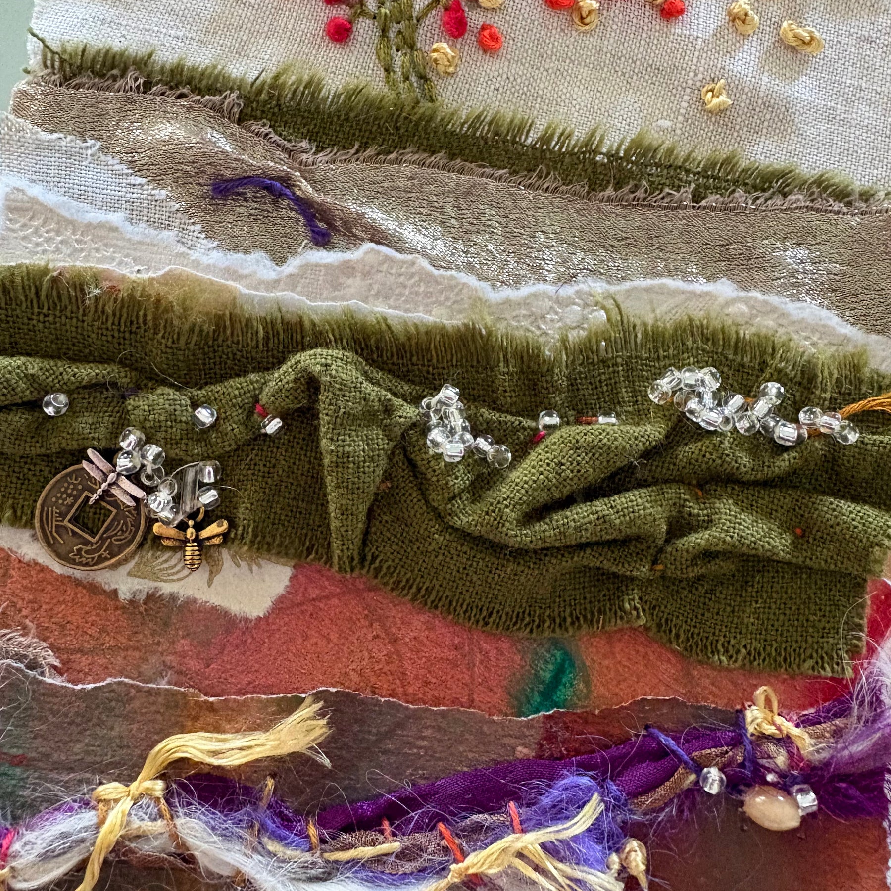 Blooms in Thread, framed mixed media