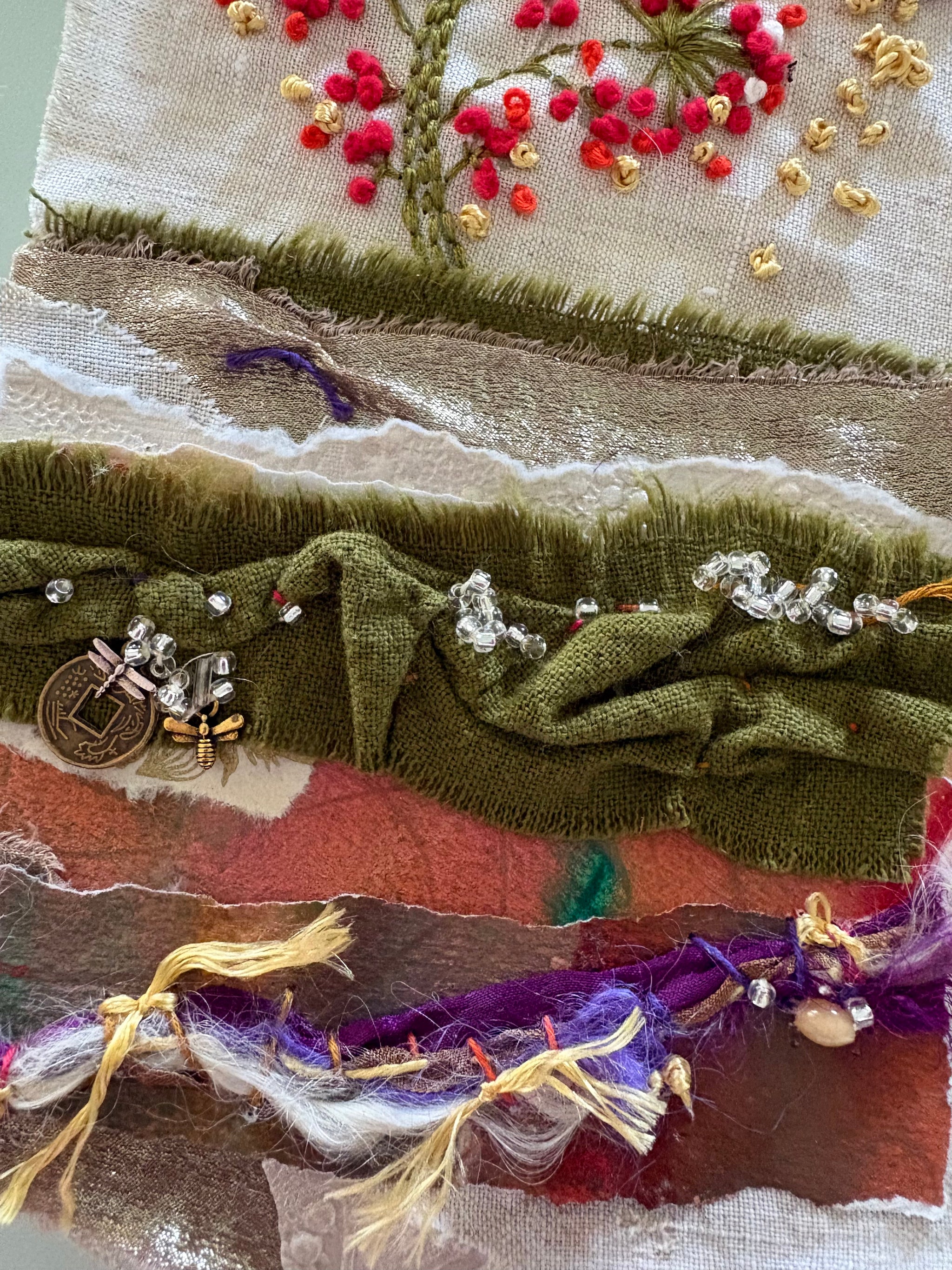 Blooms in Thread, framed mixed media