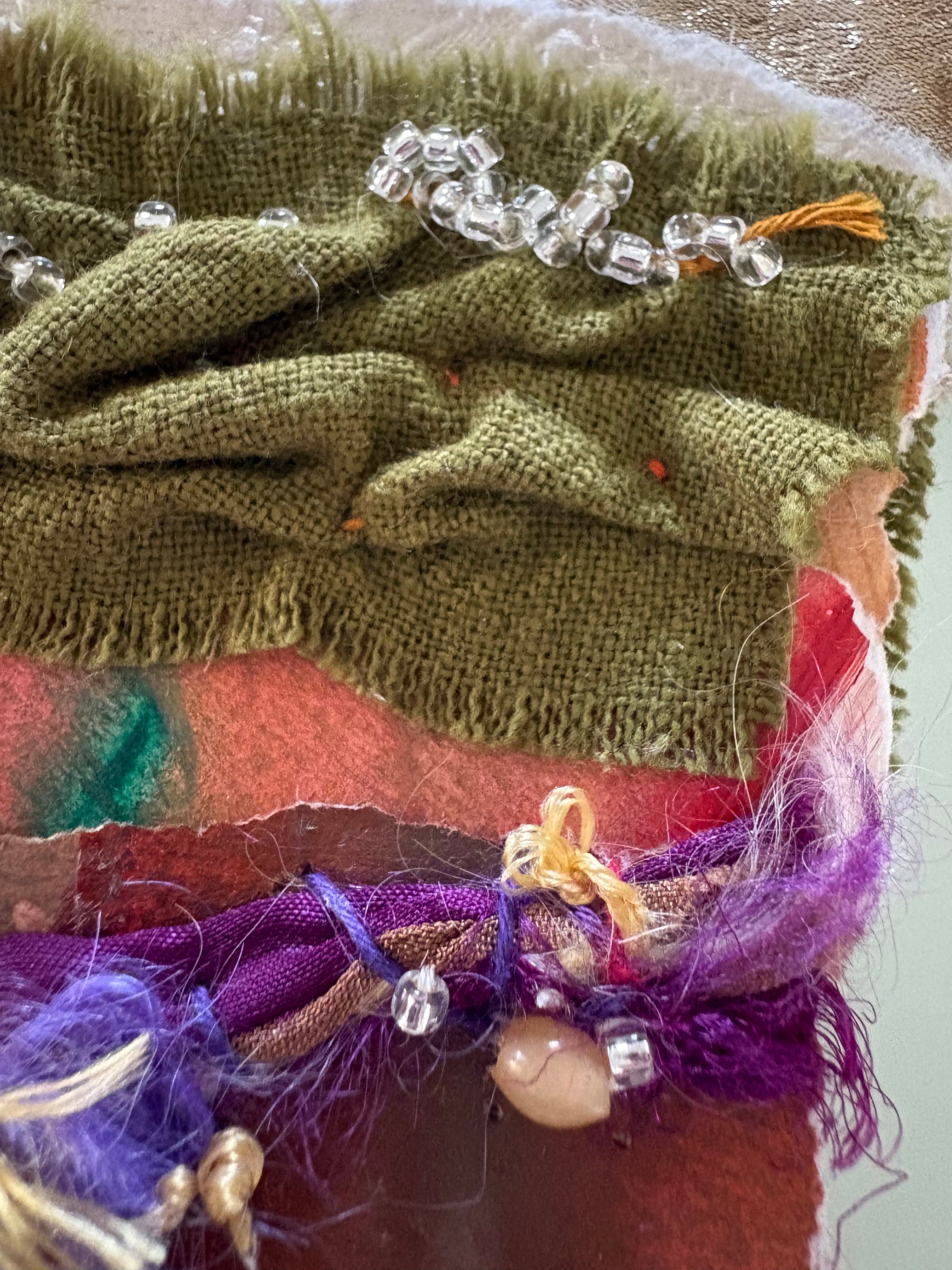 Blooms in Thread, framed mixed media