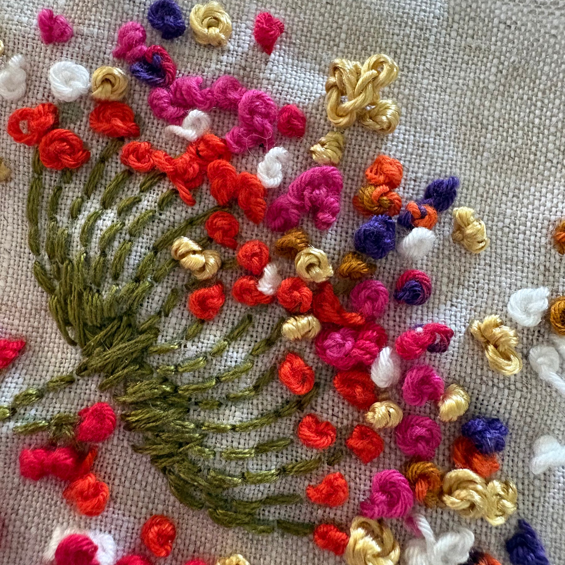 Blooms in Thread, framed mixed media