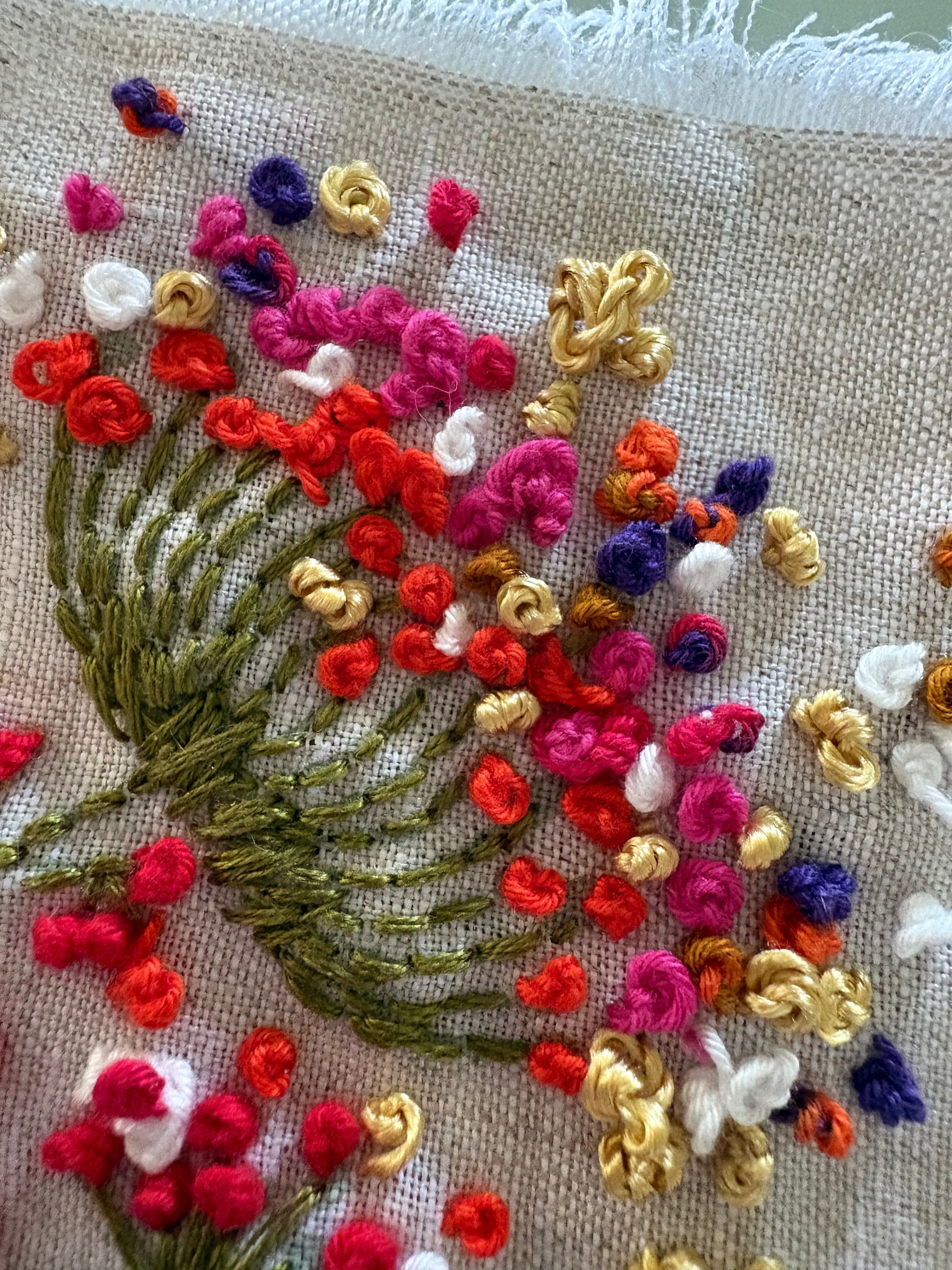 Blooms in Thread, framed mixed media