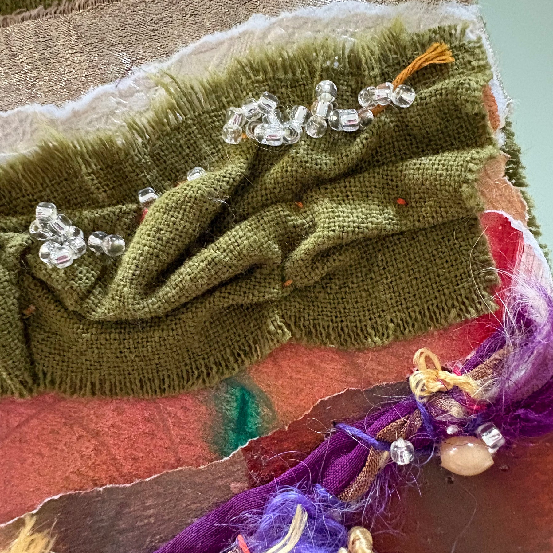 Blooms in Thread, framed mixed media