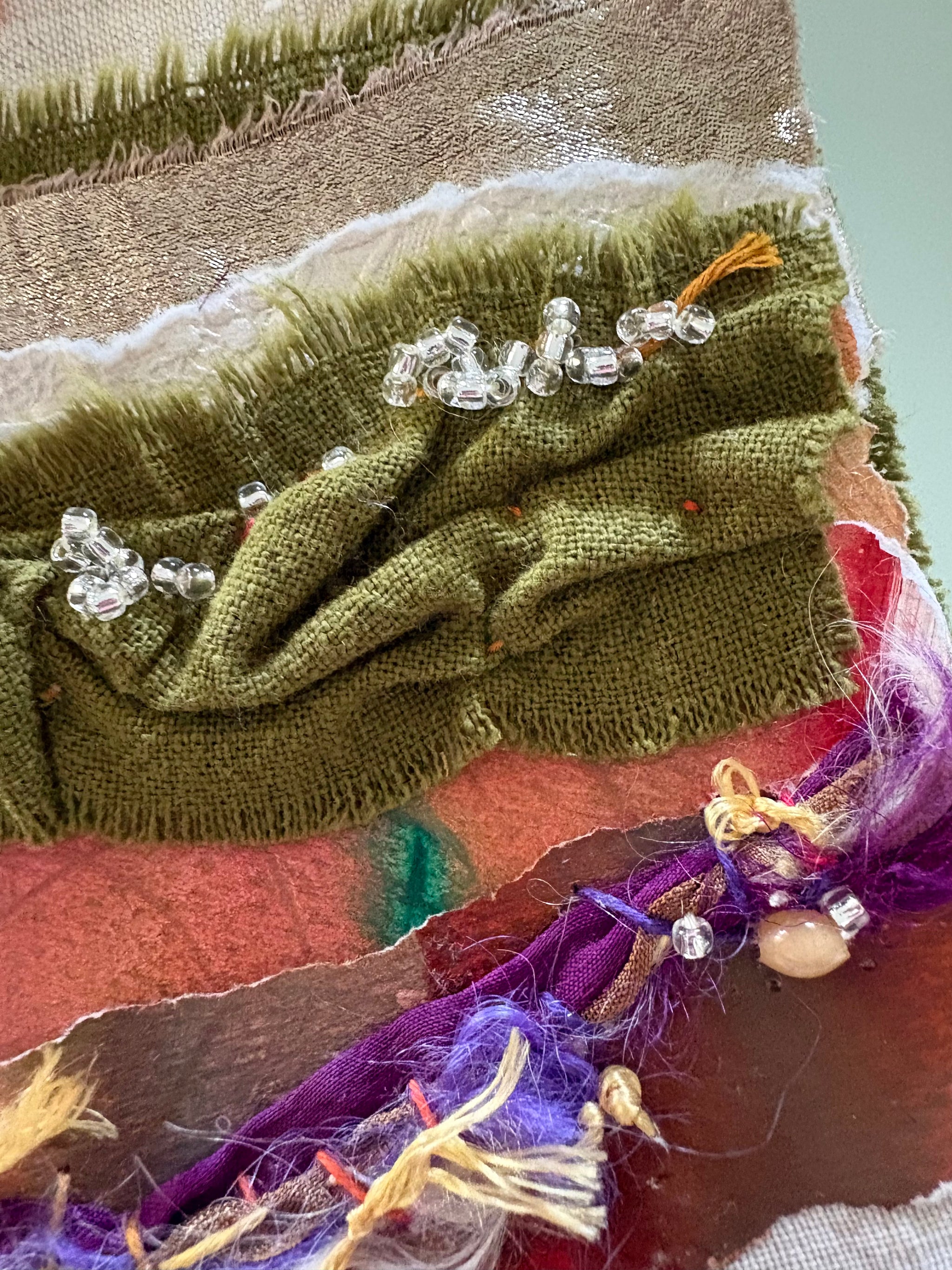 Blooms in Thread, framed mixed media