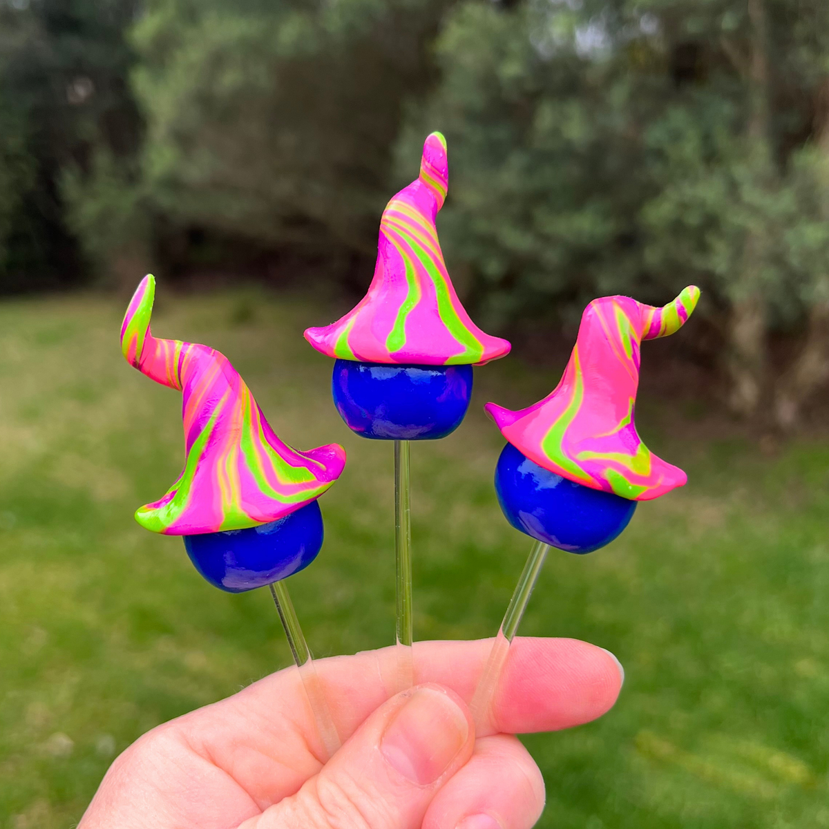 Whimsical polymer gnome trio - Pogo, Fizzle & Dizzy