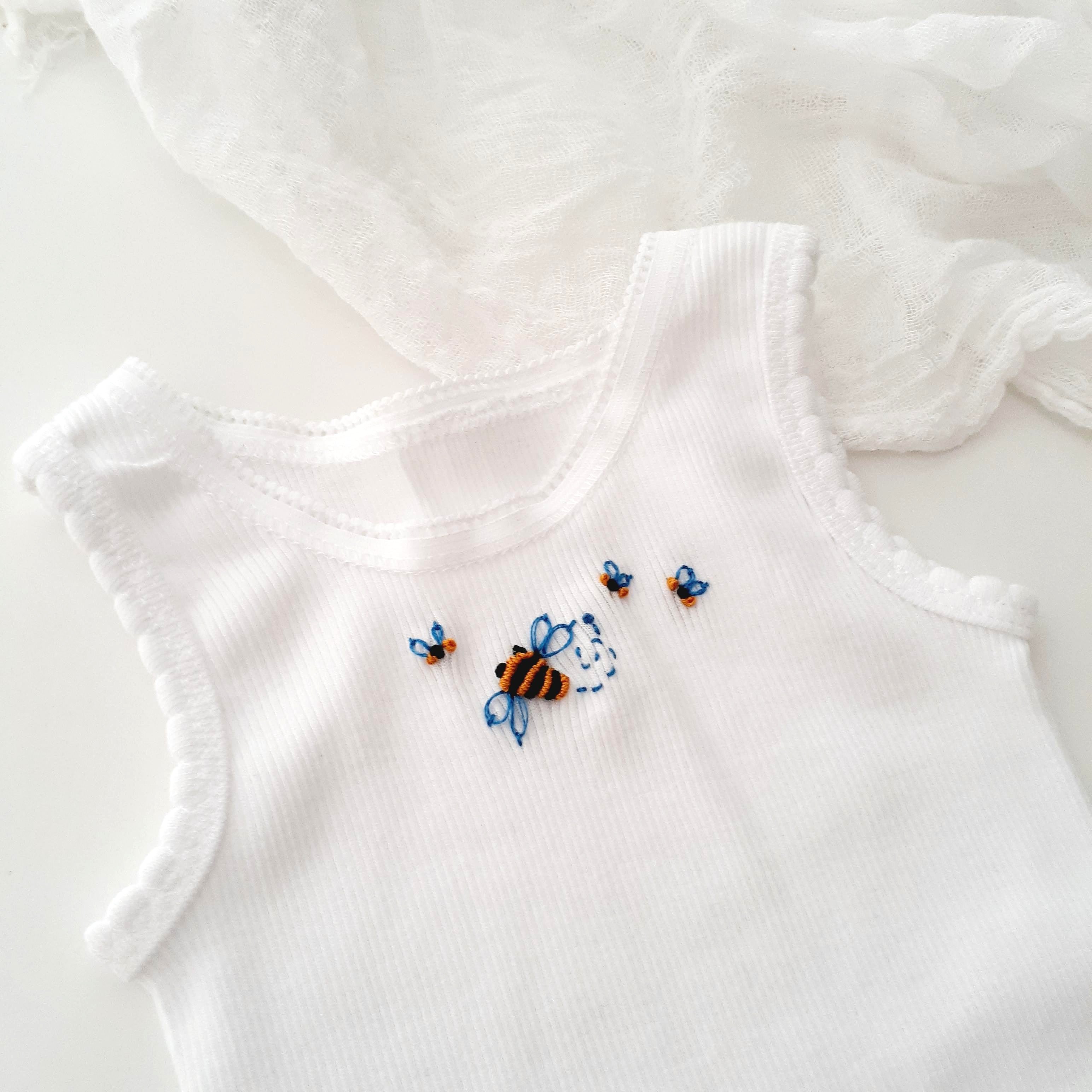 Newborn Cotton Baby Singlet, Hand Embroidered Rosebuds, Baby Girl Gift