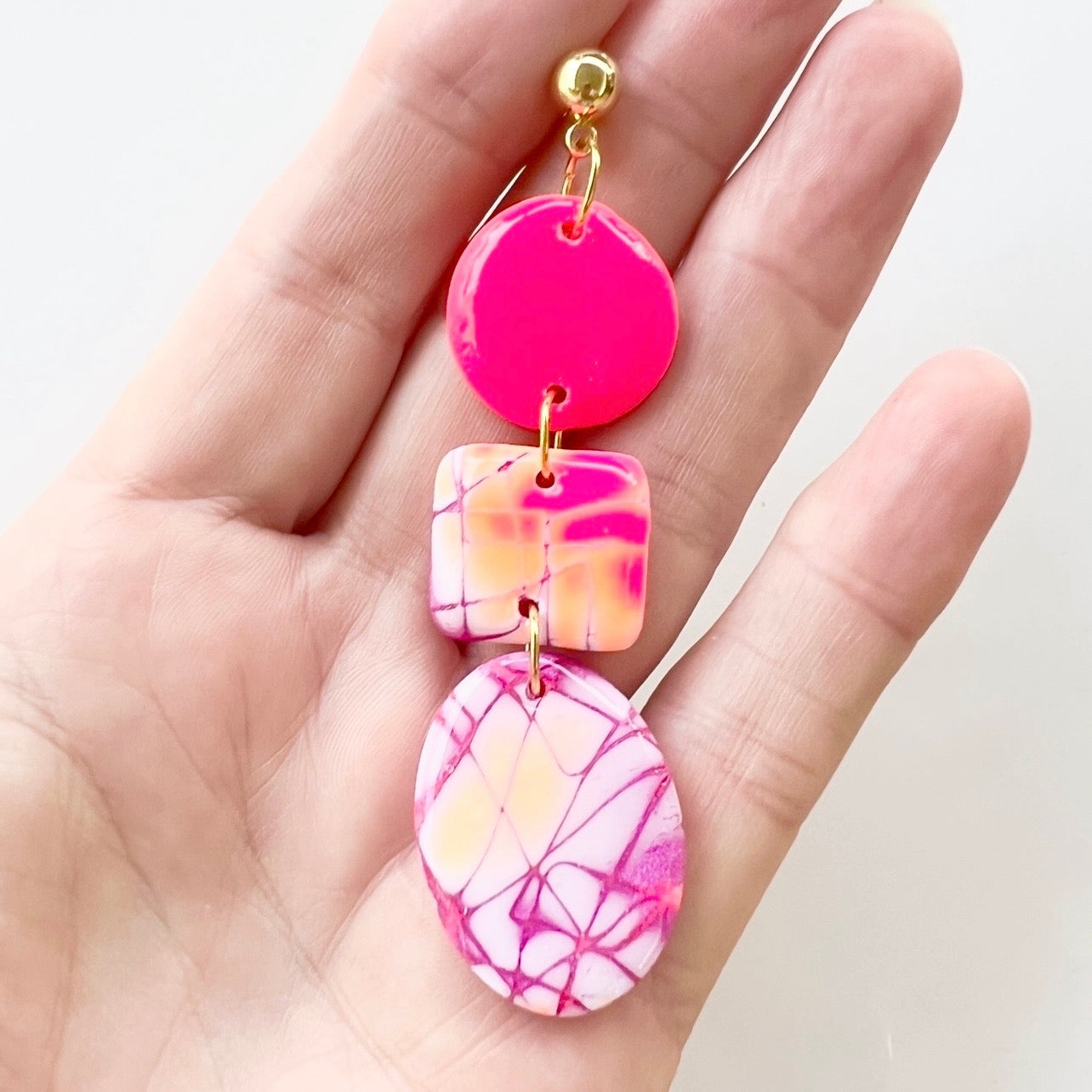 Earrings ~ Polymer Clay/Resin Mokume Gane Dangle Earrings