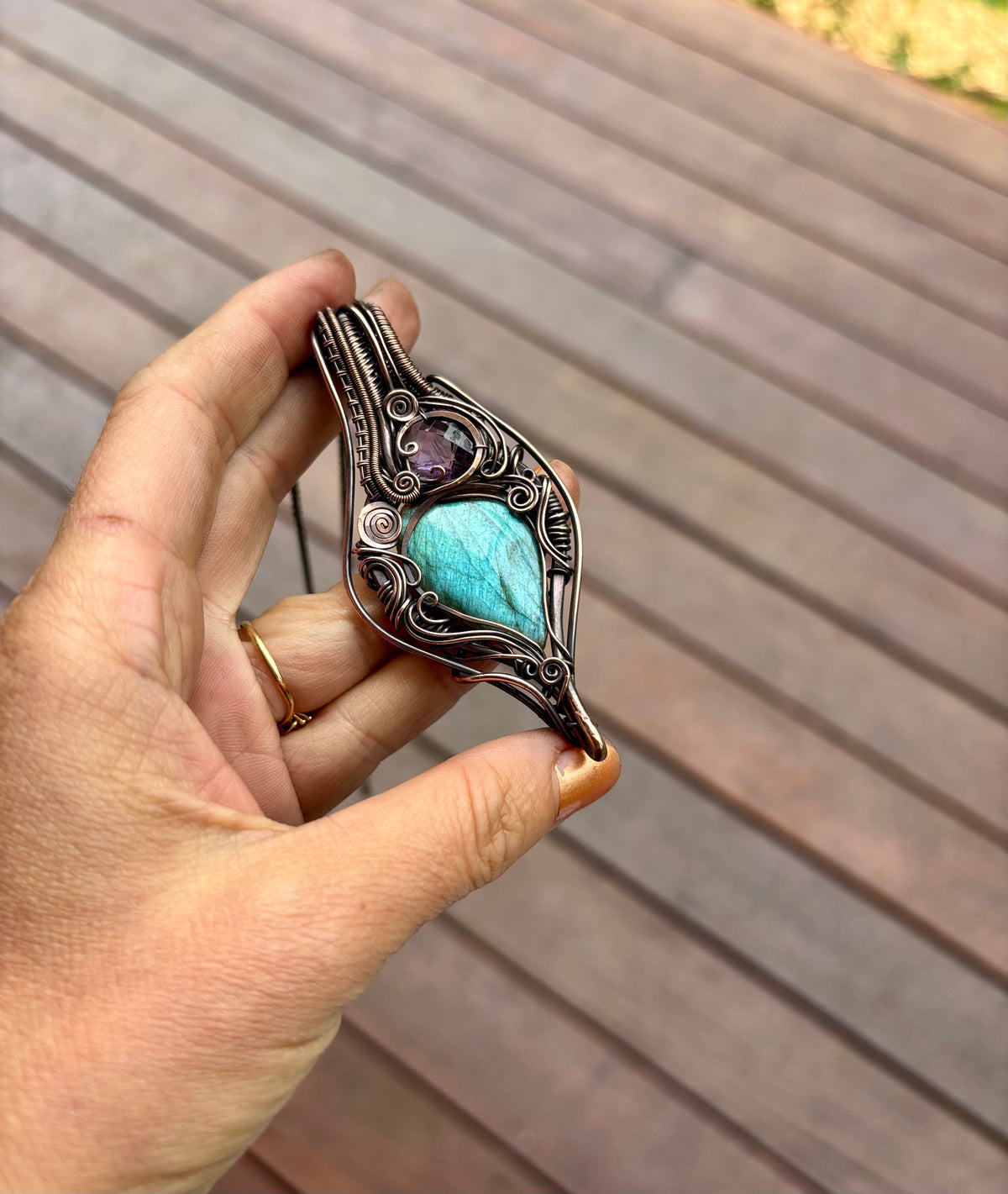 Labradorite, Amethyst copper wire wrap