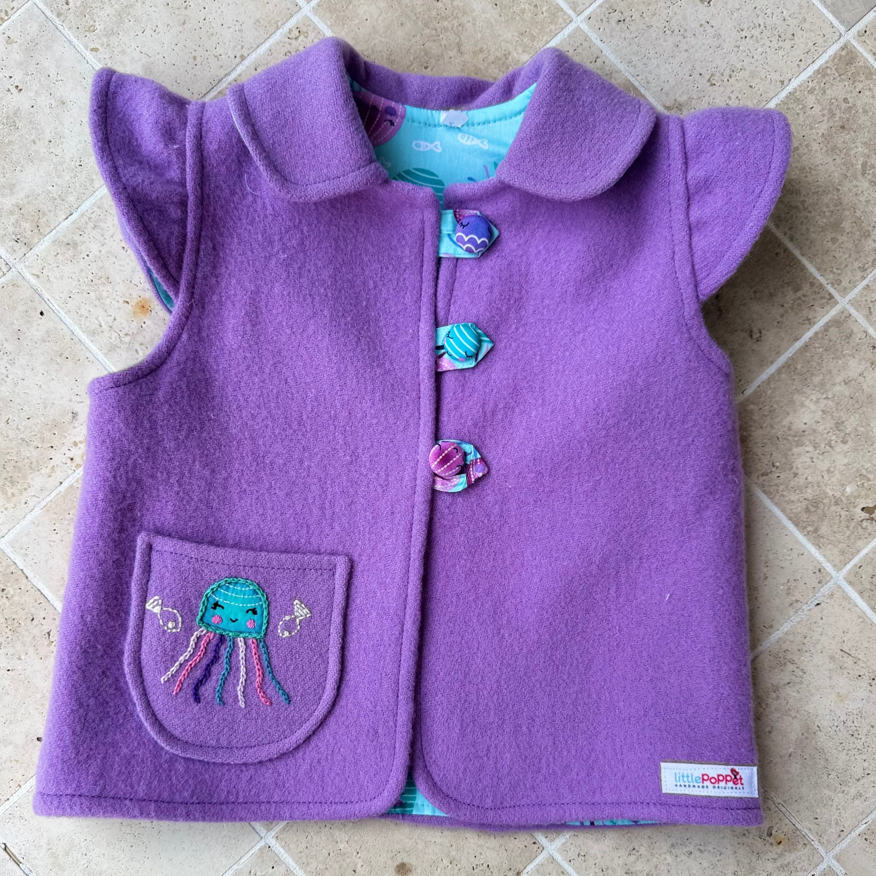 Girls Upcycled Blanket Vests with Hand Embroidered Pockets