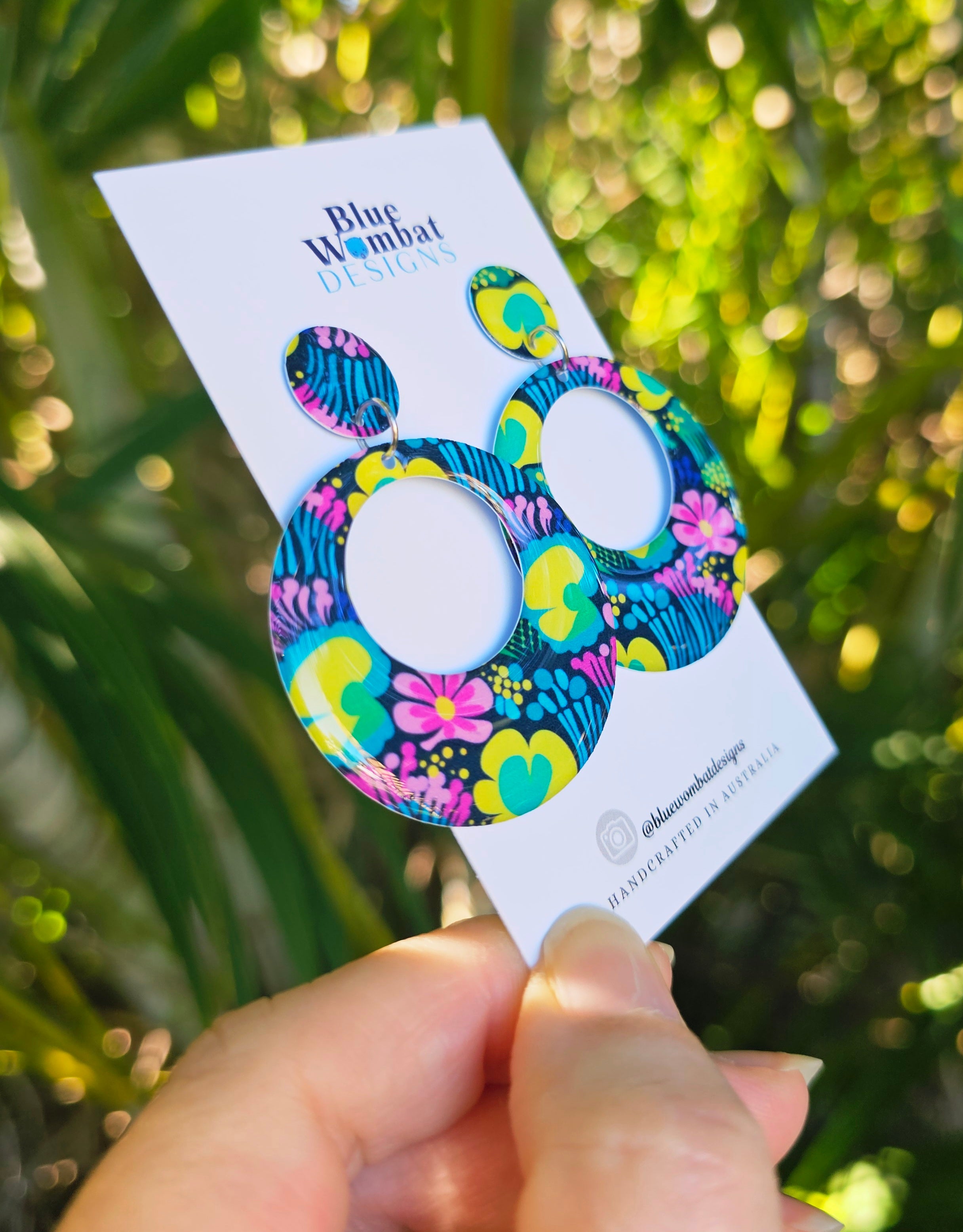 Round Floral Yupo Paper Resin Dangle Earrings