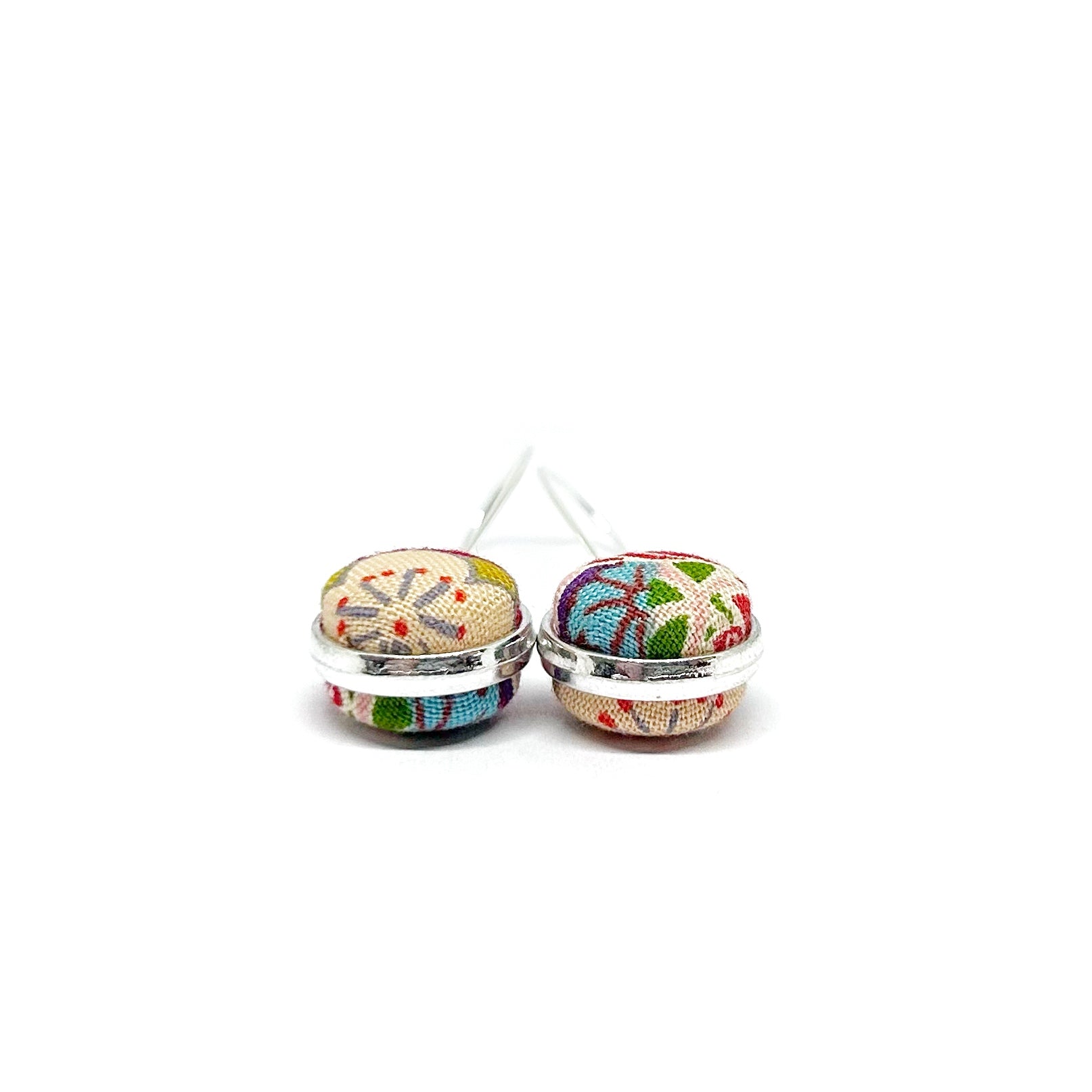 Double Sided Fabric Button Earrings - Pink Floral