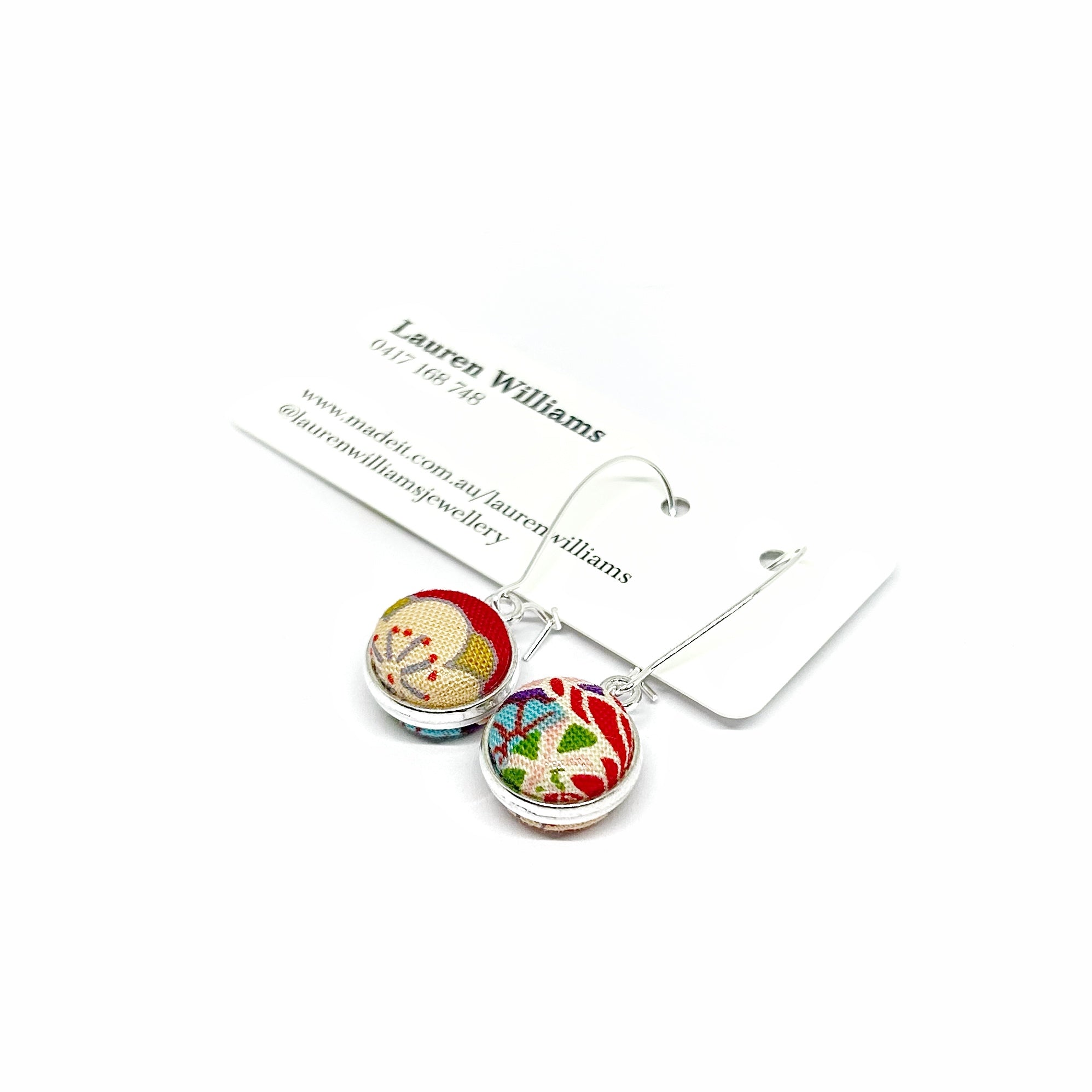 Double Sided Fabric Button Earrings - Pink Floral