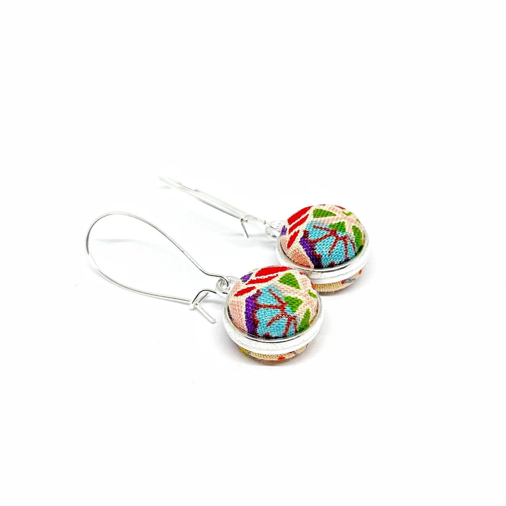 Double Sided Fabric Button Earrings - Pink Floral
