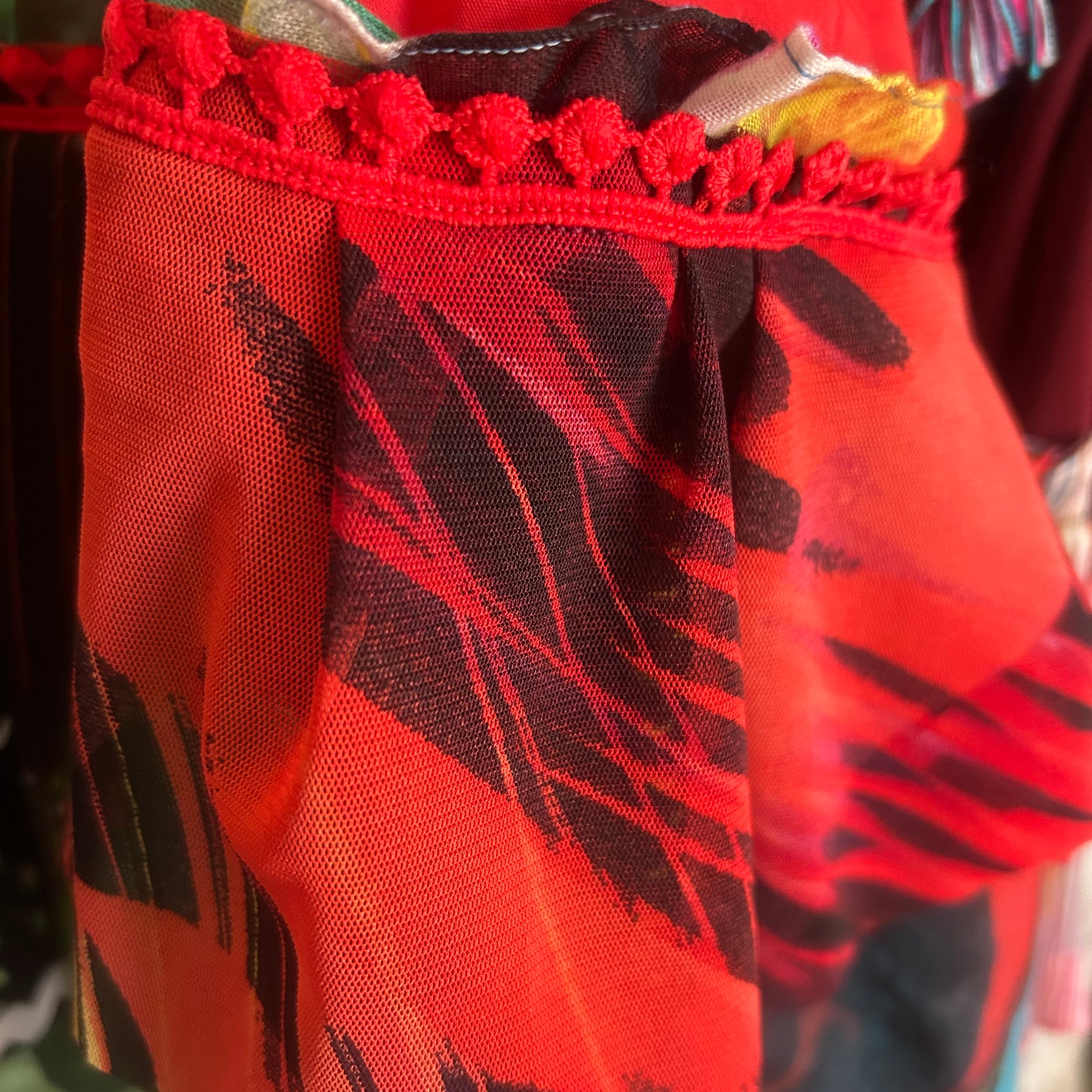 Upcycled Red Bolero Topper Full Chiffon Sleeves