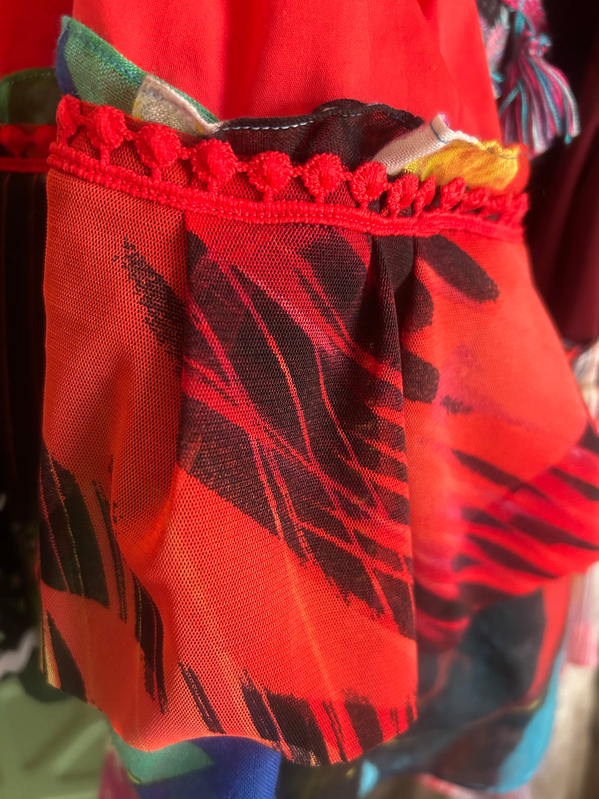 Upcycled Red Bolero Topper Full Chiffon Sleeves