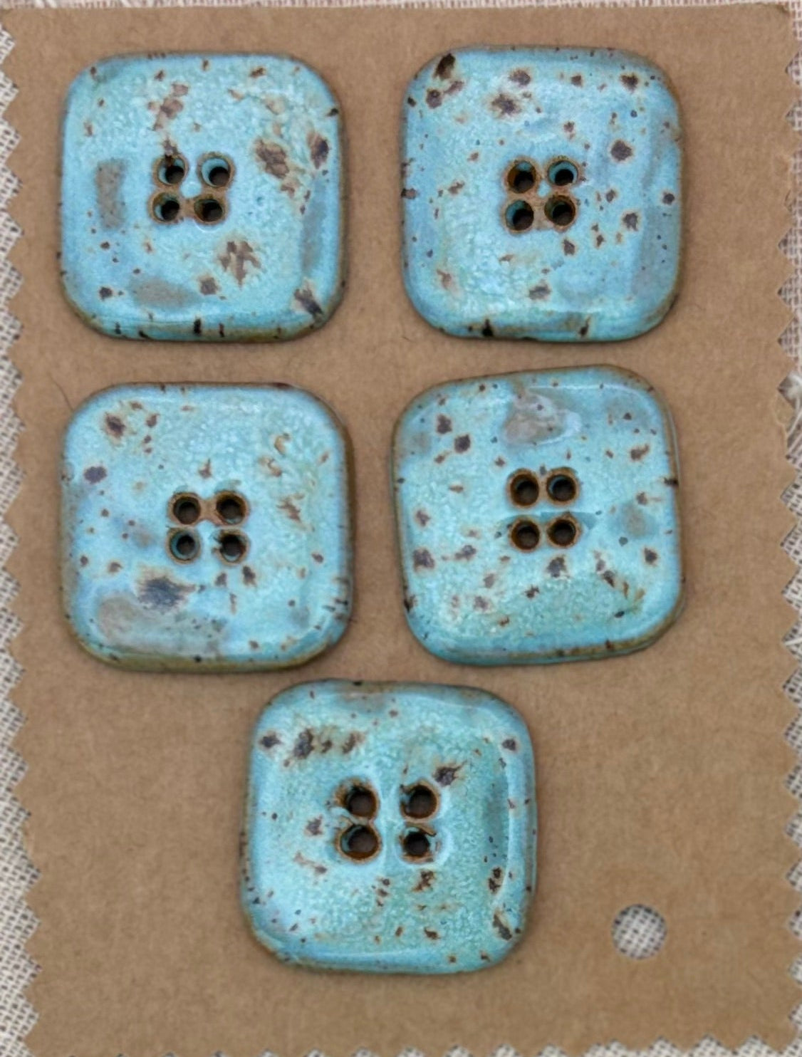 Ceramic Buttons Square Speckled Blue 30mm | Set of 5 | Artisan Made