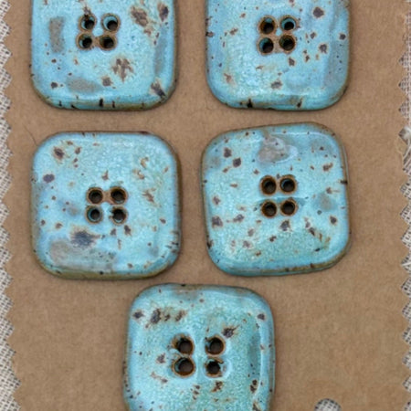 Ceramic Buttons Square Speckled Blue 30mm | Set of 5 | Artisan Made
