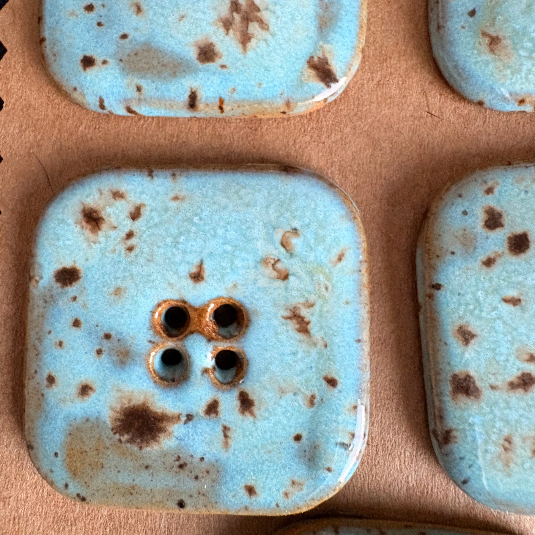 Ceramic Buttons Square Speckled Blue 30mm | Set of 5 | Artisan Made