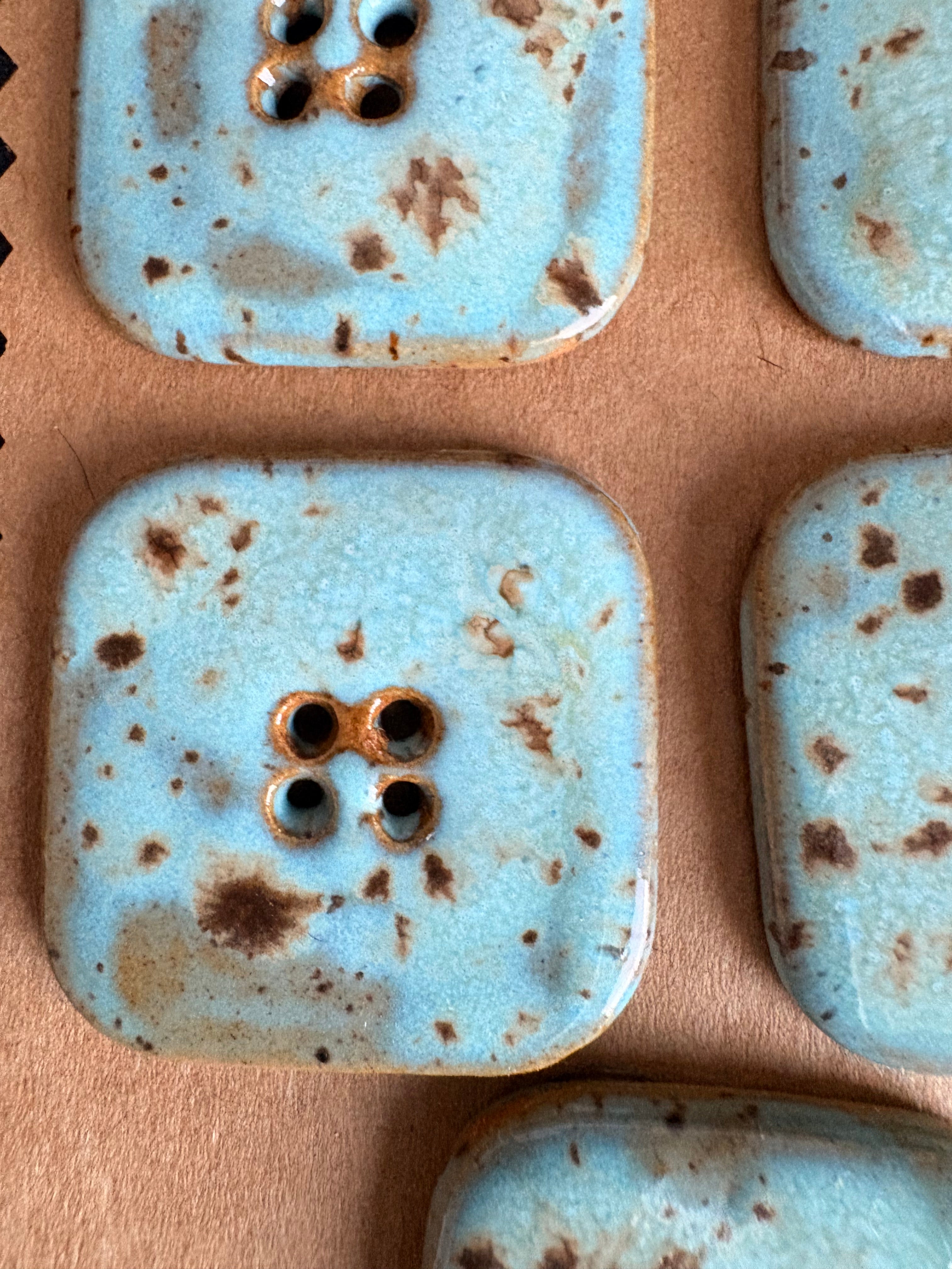 Ceramic Buttons Square Speckled Blue 30mm | Set of 5 | Artisan Made