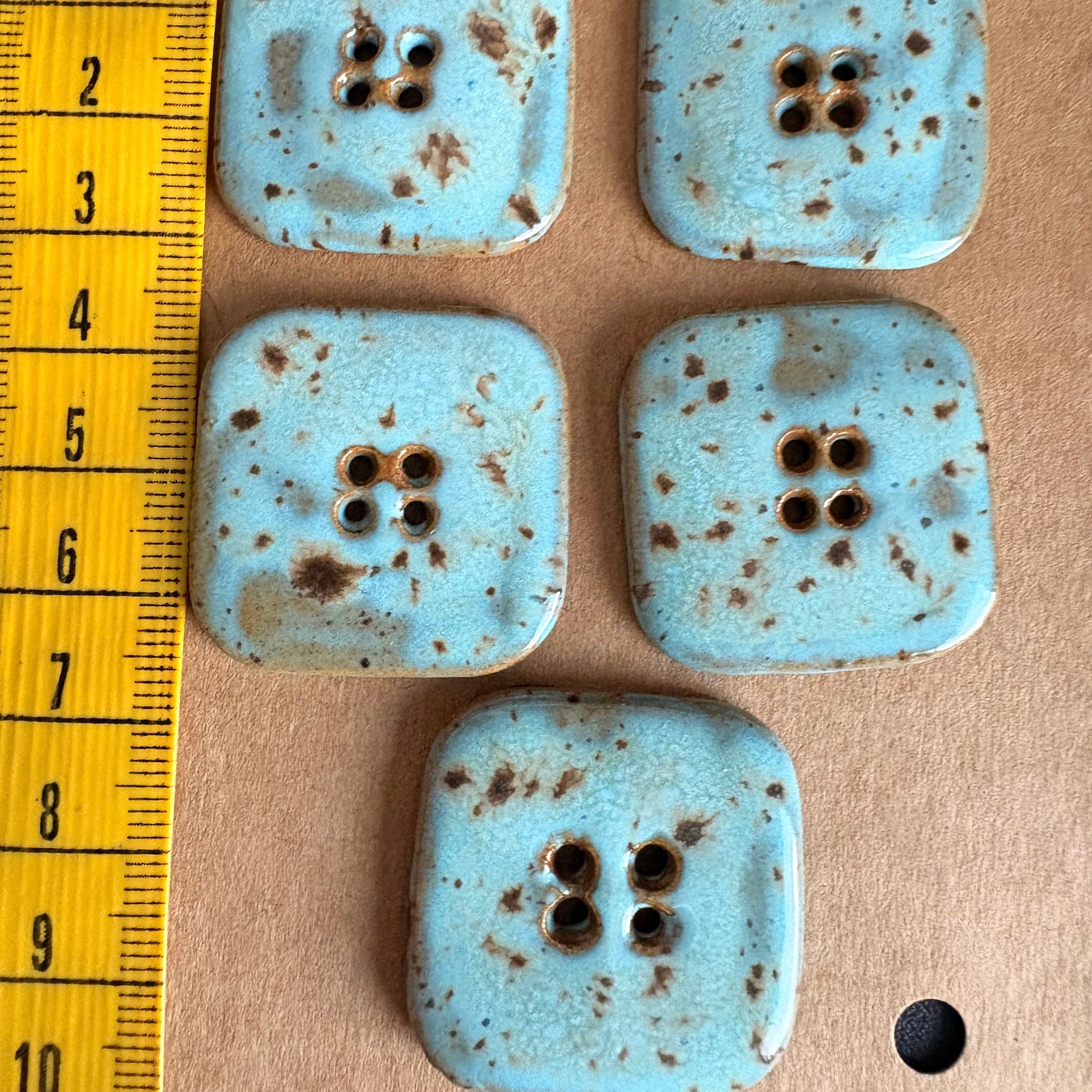 Ceramic Buttons Square Speckled Blue 30mm | Set of 5 | Artisan Made