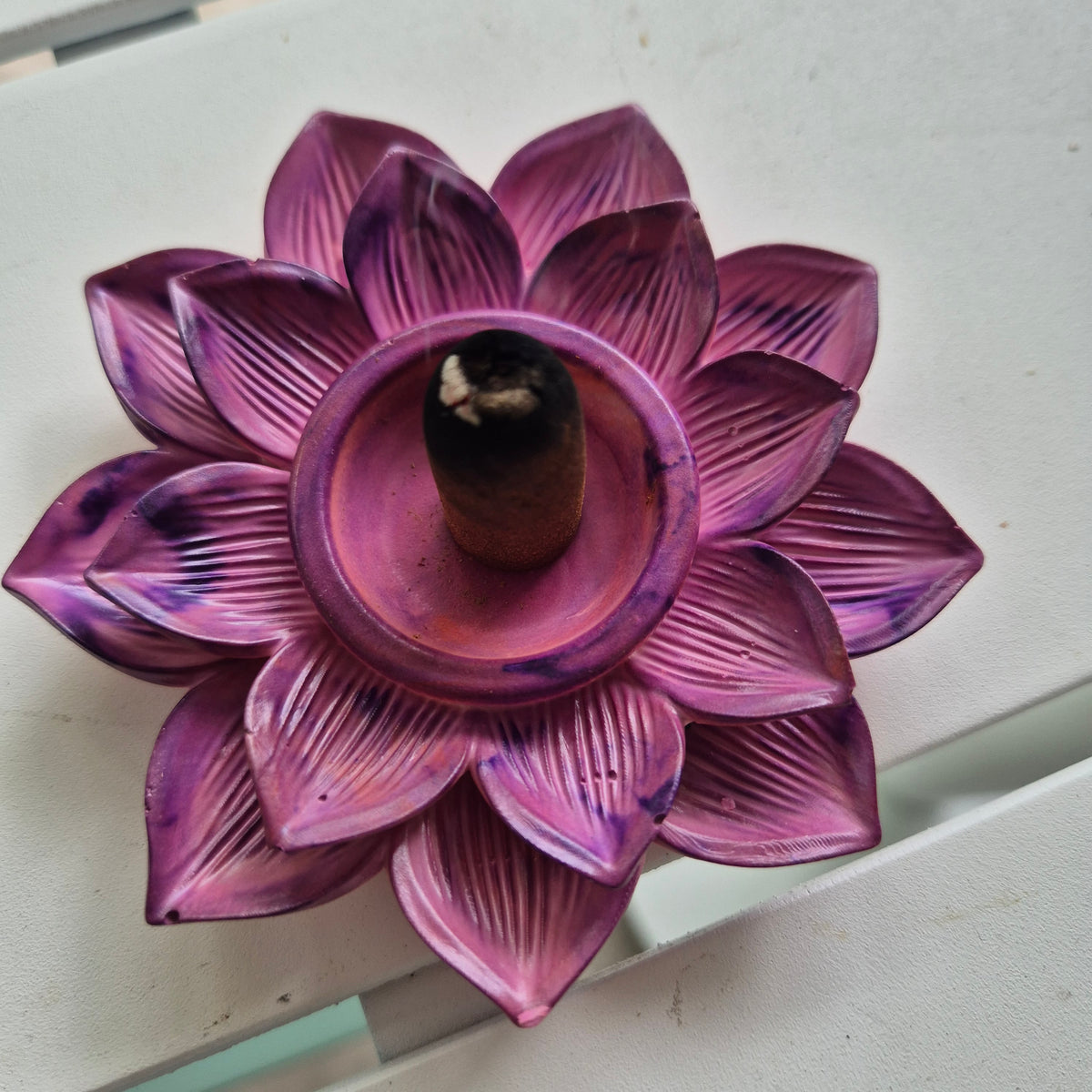 Purple eco-concrete lotus incense cone holder