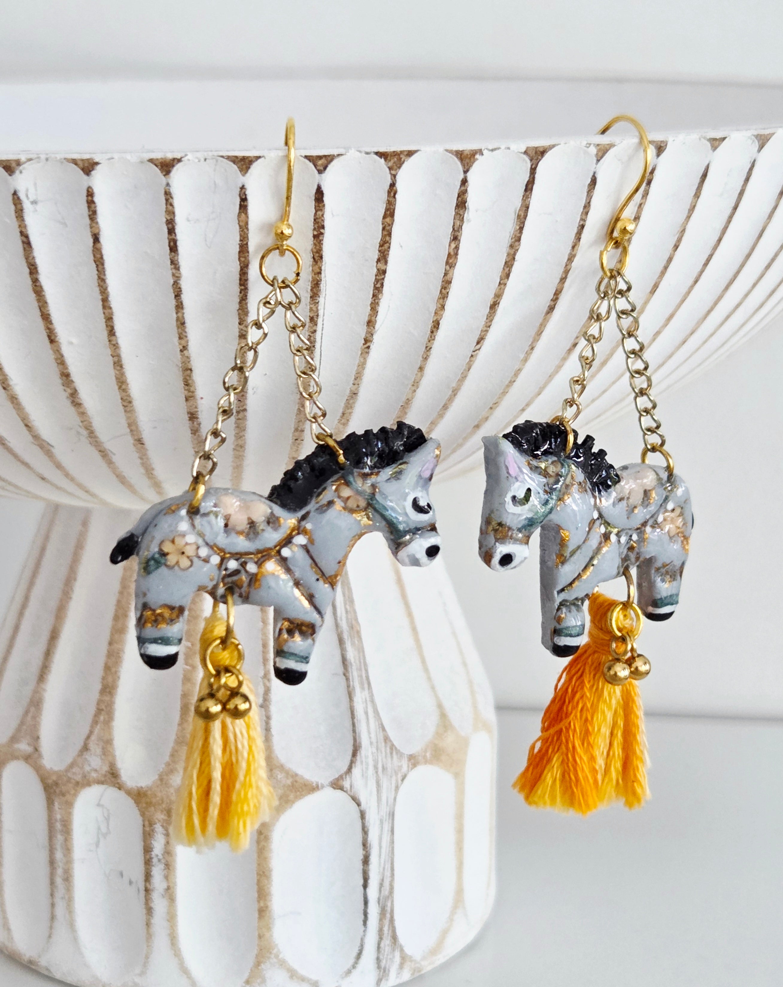 Donkey Earrings with Yellow Tassel