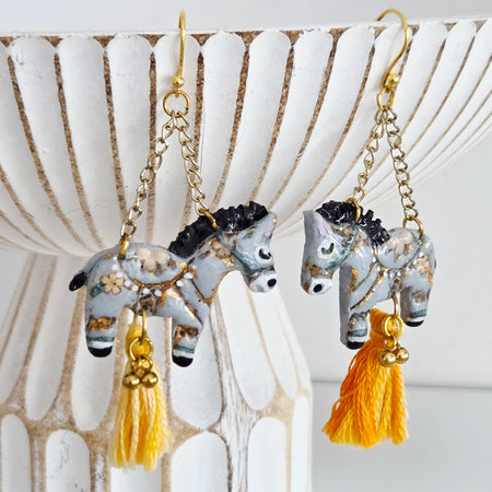 Donkey Earrings with Yellow Tassel