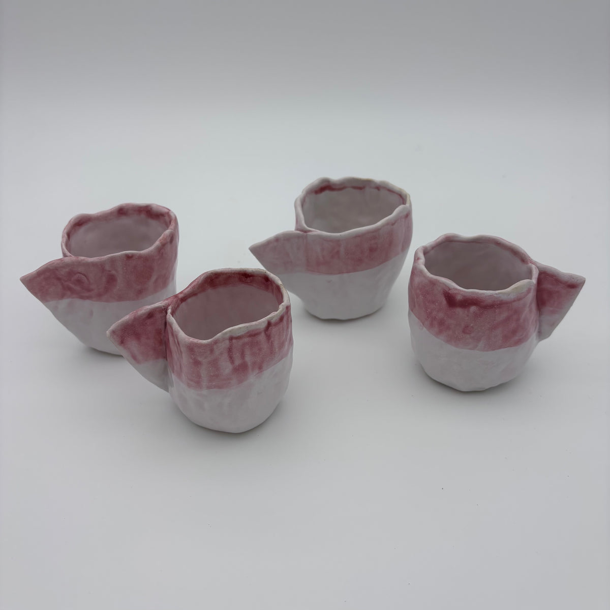 Handcrafted Unique Espresso Cups | Pinched Clay | White Pink