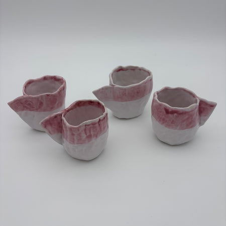 Handcrafted Unique Espresso Cups | Pinched Clay | White Pink